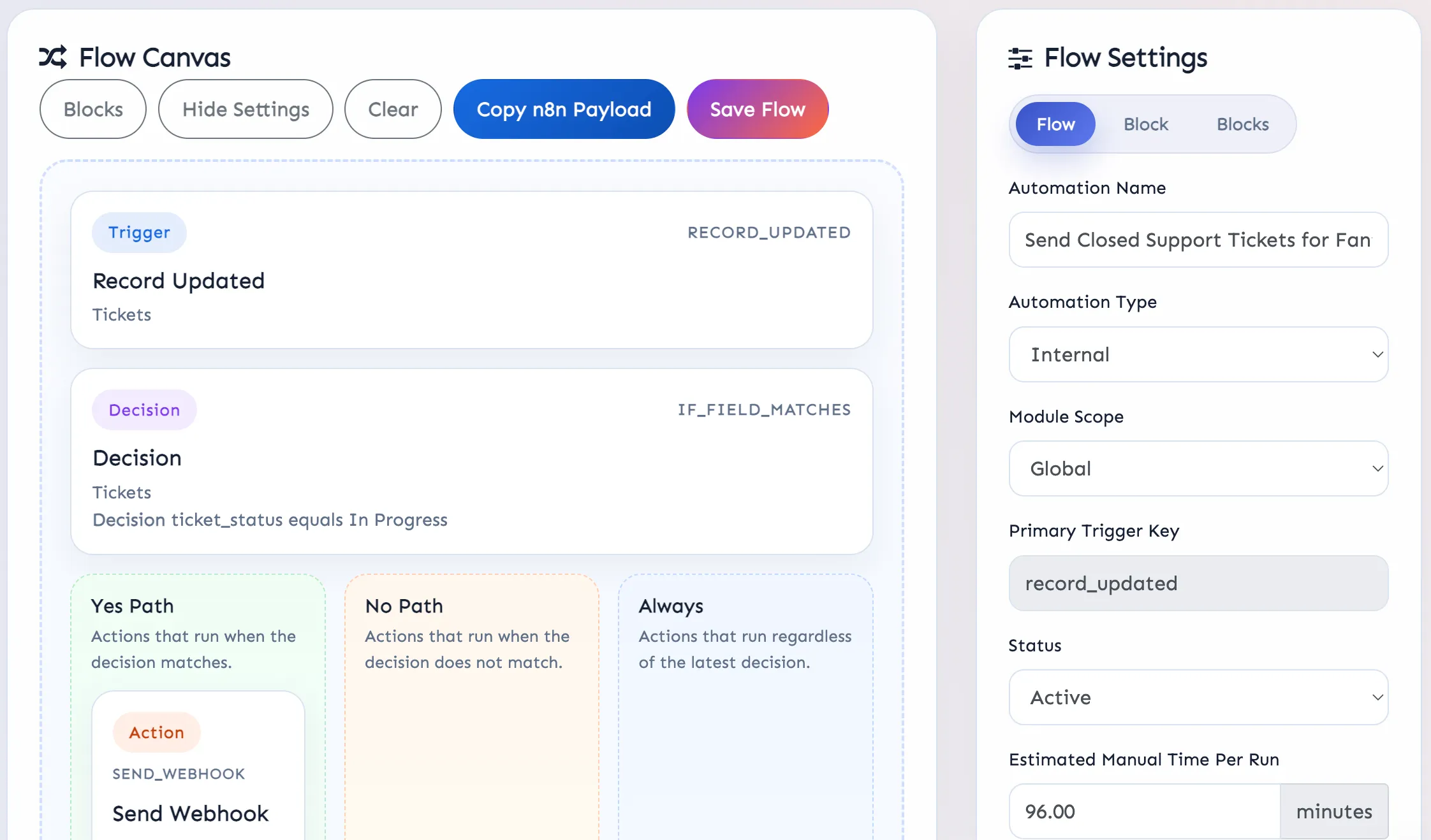 Super Easy CRM automation builder workflow canvas
